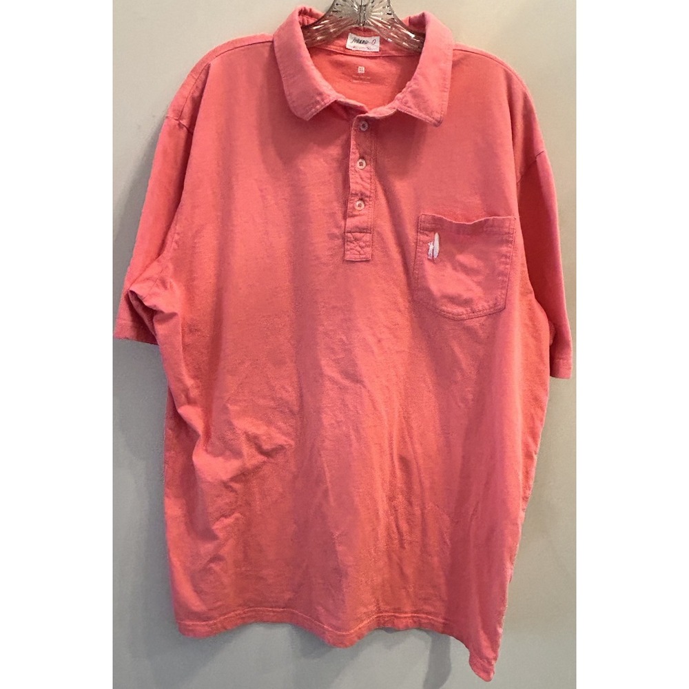 Johnnie-O Men's Large West‎ Coast Prep 100% Cotton S/S Pocket Polo Shirt ~Melon